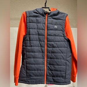 Russell Gray/Orange Boy’s Puff Hoodie with Front Zipper.